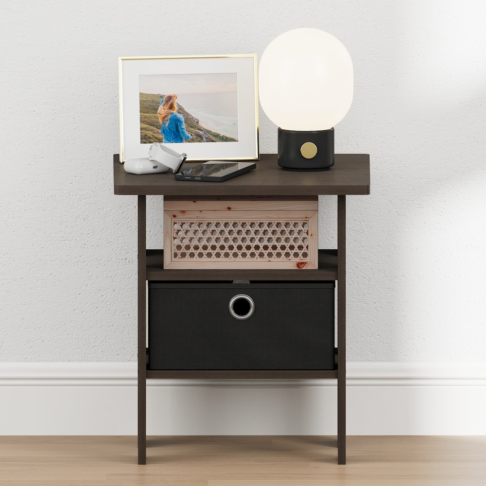 TIDUR Night Stand, Open Shelf, Storage Bin, Dark Brown. Picture 2