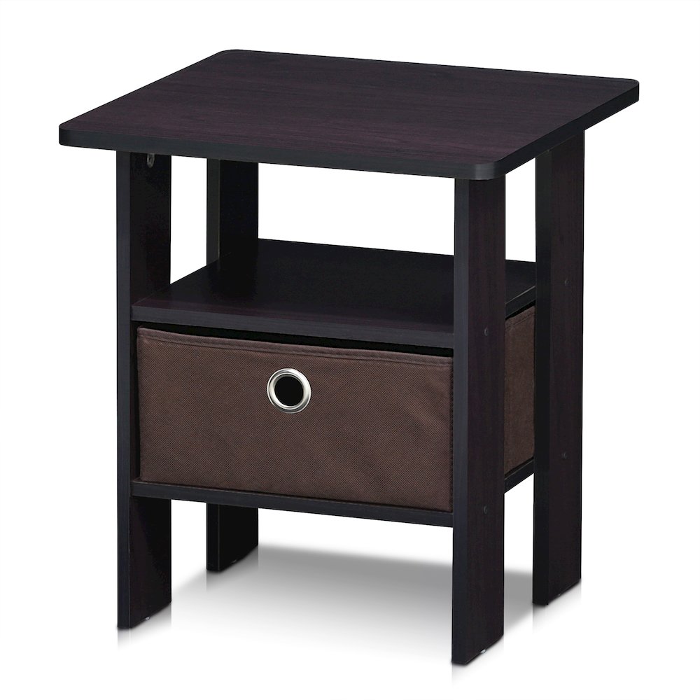 TIDUR Night Stand, Open Shelf, Storage Bin, Dark Walnut. Picture 6