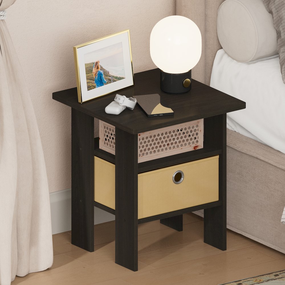 TIDUR Night Stand, Open Shelf, Storage Bin, Espresso. Picture 3