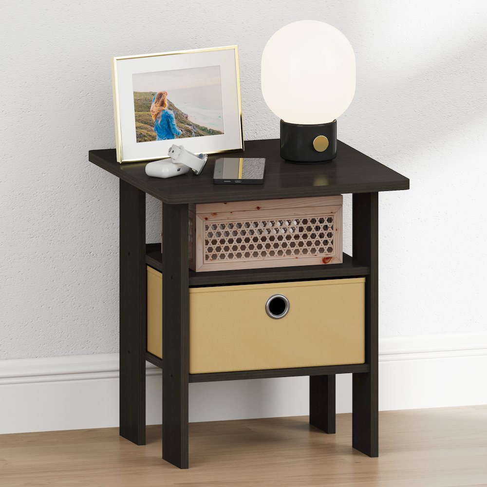 TIDUR Night Stand, Open Shelf, Storage Bin, Espresso. Picture 4