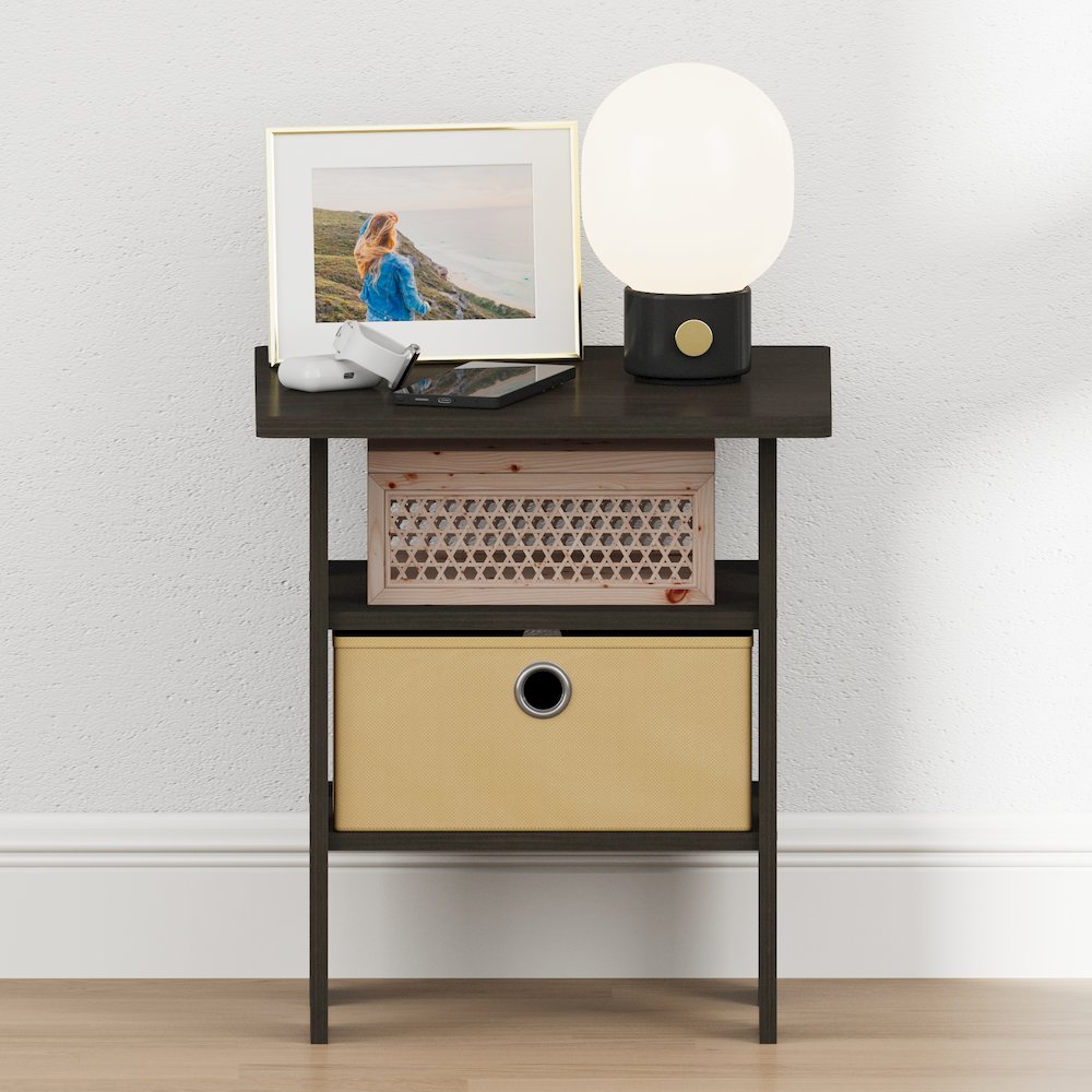 TIDUR Night Stand, Open Shelf, Storage Bin, Espresso. Picture 2