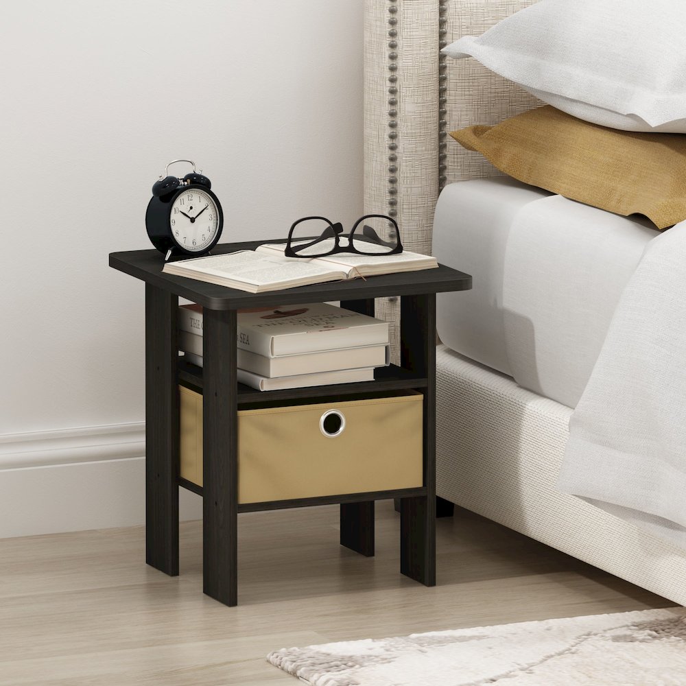 TIDUR Night Stand, Open Shelf, Storage Bin, Espresso. Picture 6