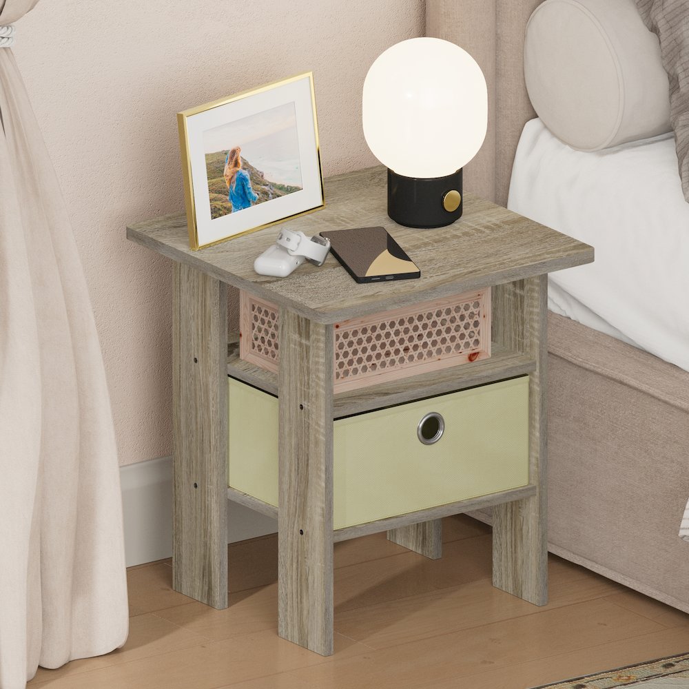 TIDUR Night Stand, Open Shelf, Storage Bin, Sonoma Oak. Picture 3