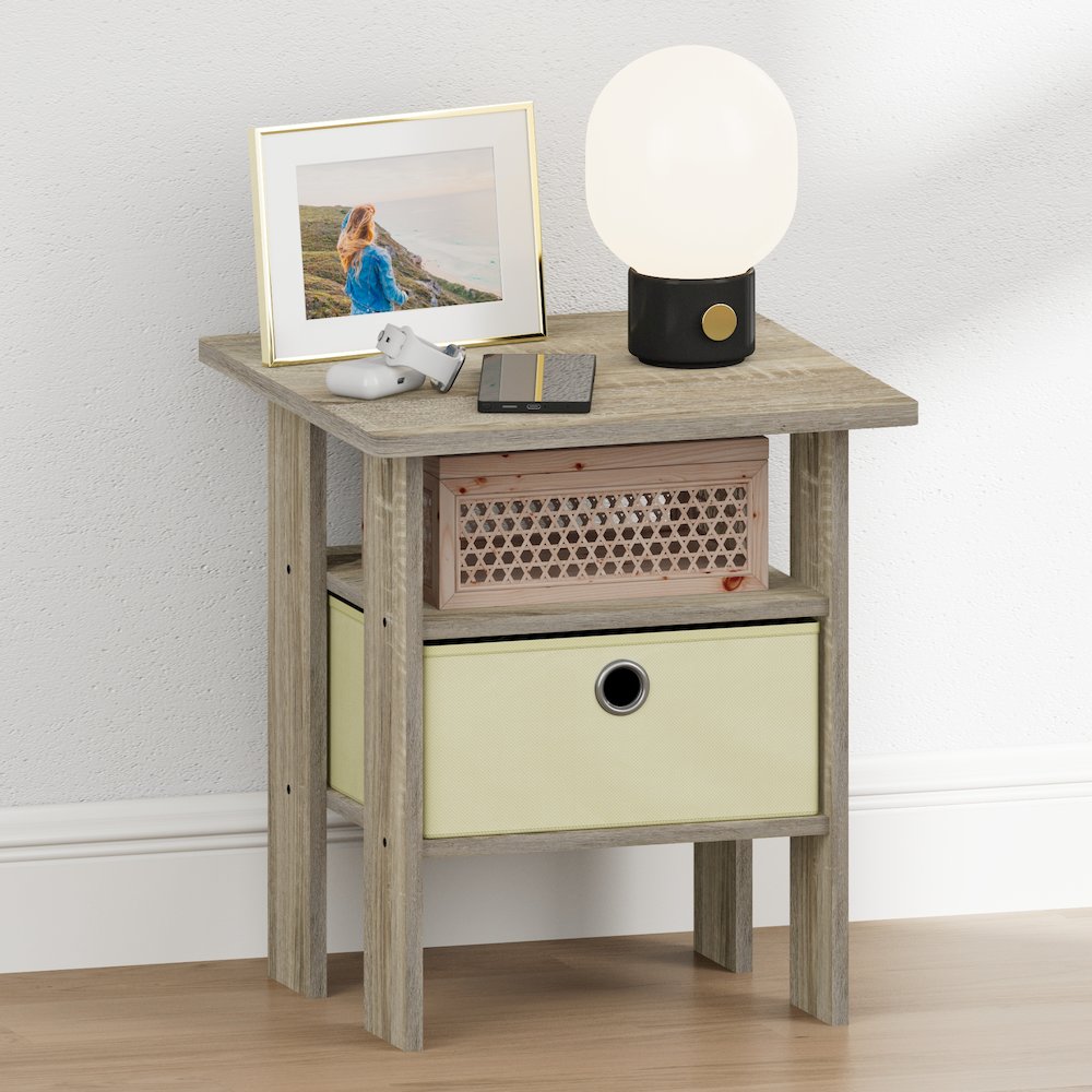 TIDUR Night Stand, Open Shelf, Storage Bin, Sonoma Oak. Picture 4