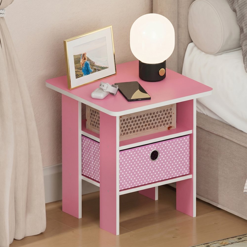 TIDUR Night Stand, Open Shelf, Storage Bin, Pink. Picture 2