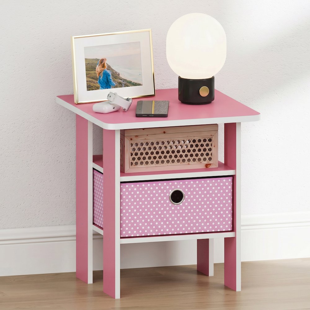 TIDUR Night Stand, Open Shelf, Storage Bin, Pink. Picture 3