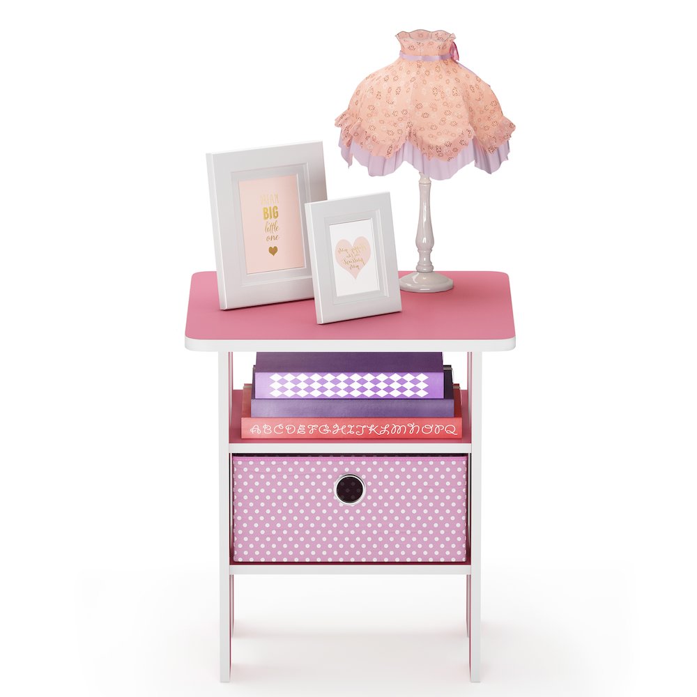 TIDUR Night Stand, Open Shelf, Storage Bin, Pink. Picture 5