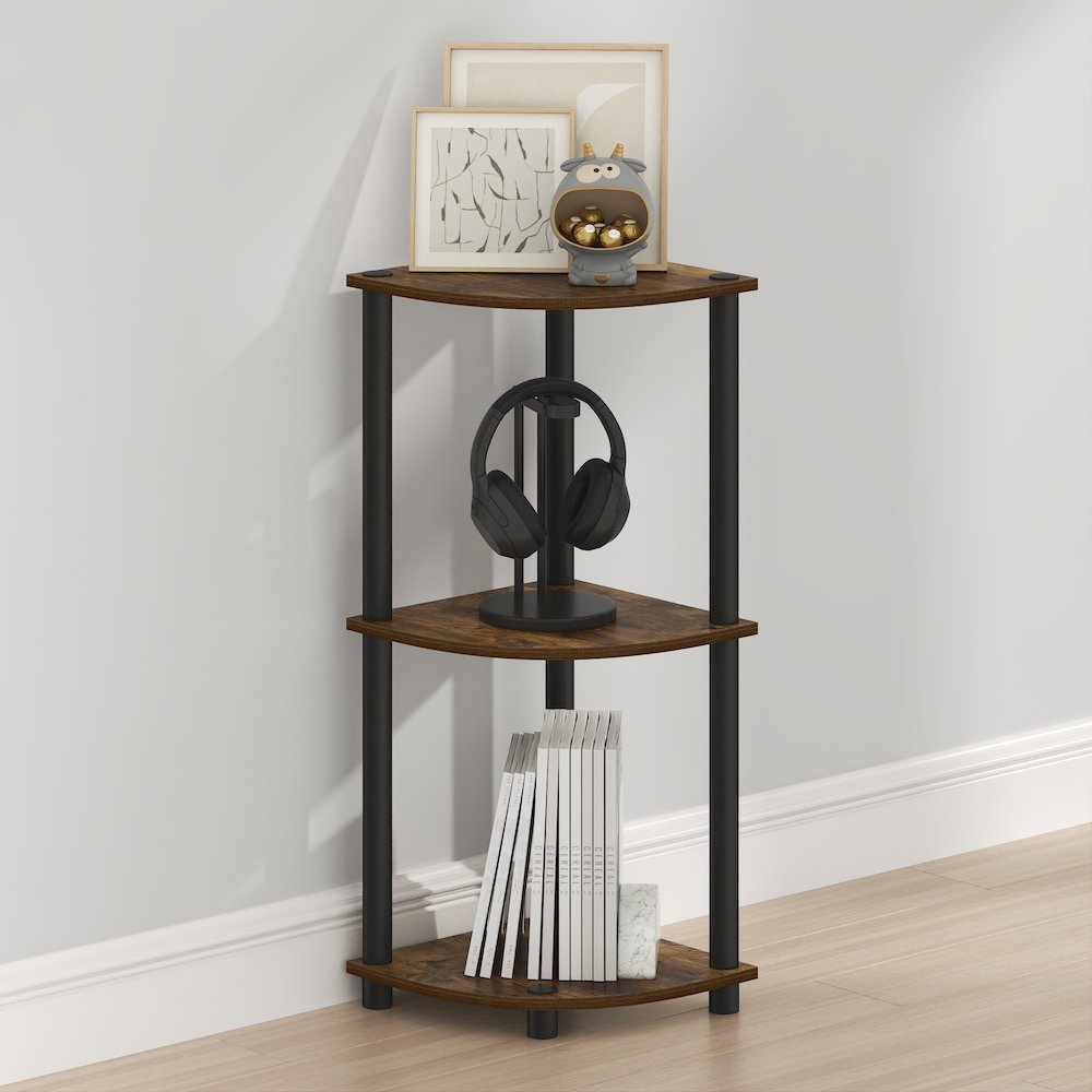 Turn-N-Tube 3-Tier Corner Shelf, Toolless Assembly, Amber Pine. Picture 3
