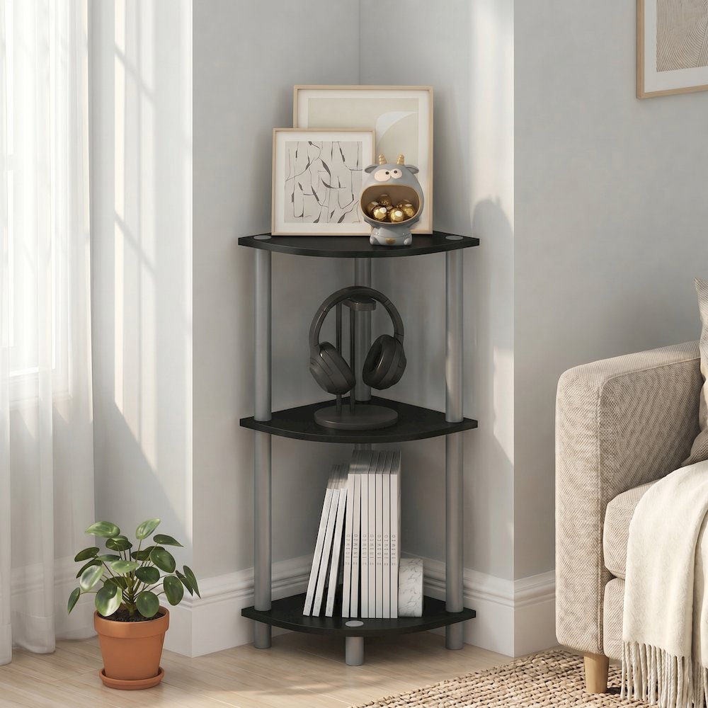 Turn-N-Tube 3-Tier Corner Shelf, Toolless Assembly, Black. Picture 4