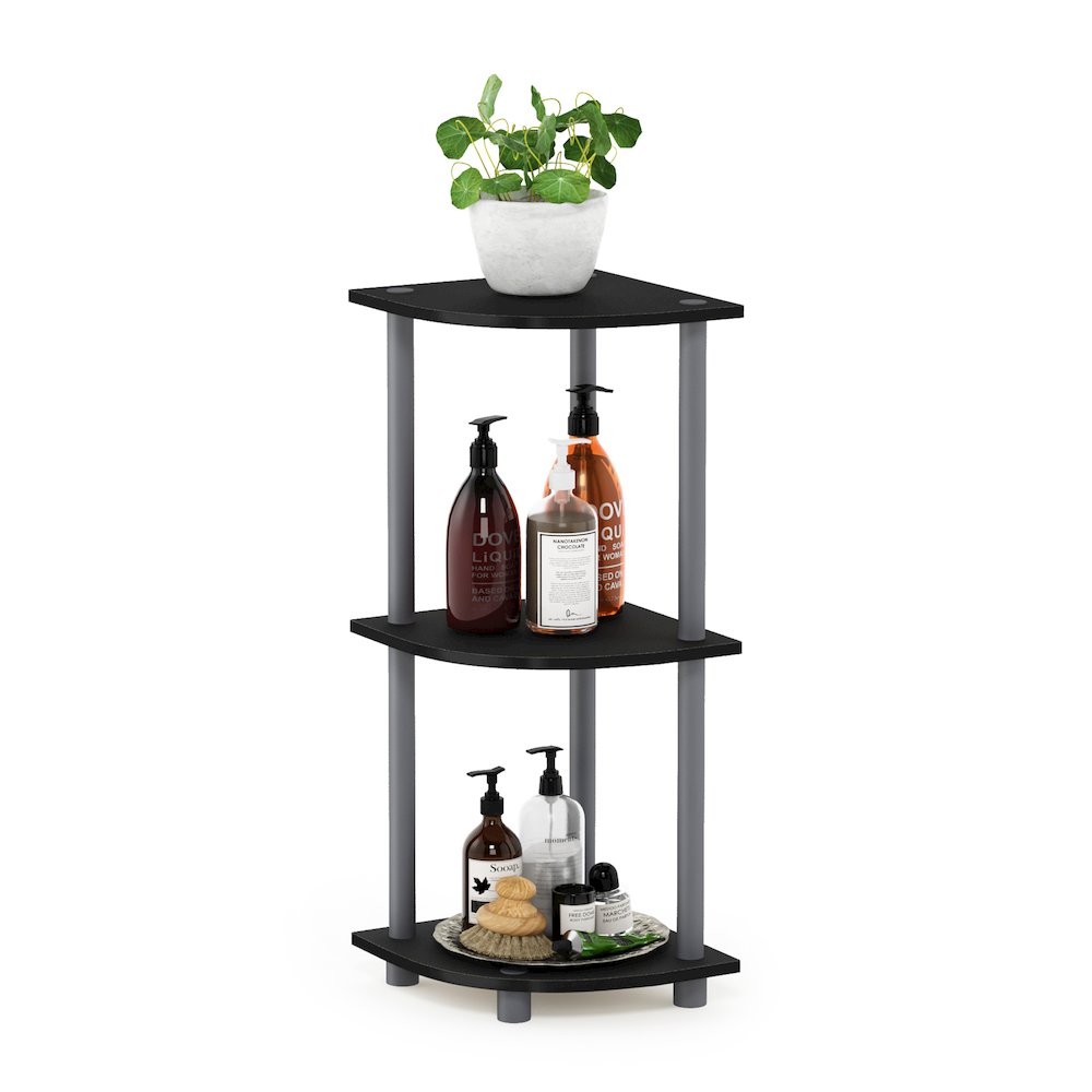 Turn-N-Tube 3-Tier Corner Shelf, Toolless Assembly, Black. Picture 6