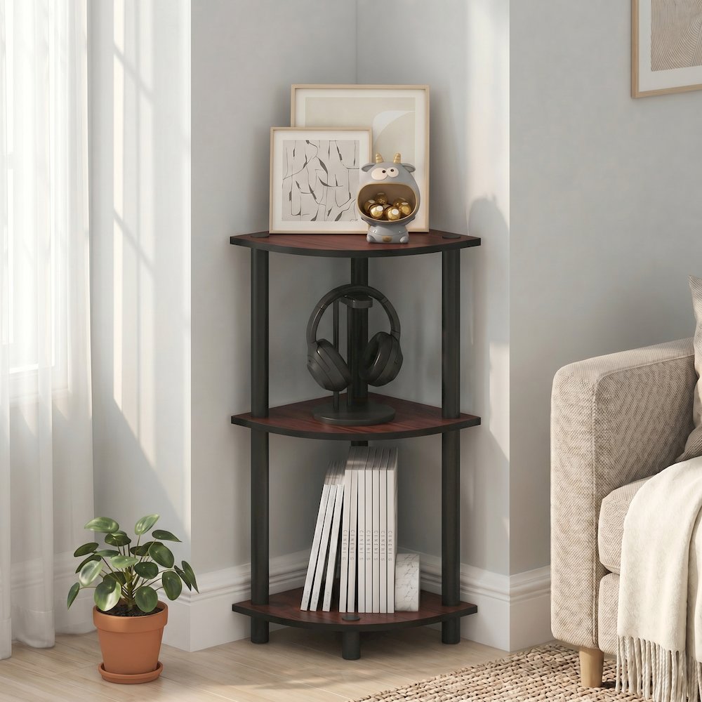 Turn-N-Tube 3-Tier Corner Shelf, Toolless Assembly, Dark Cherry. Picture 4