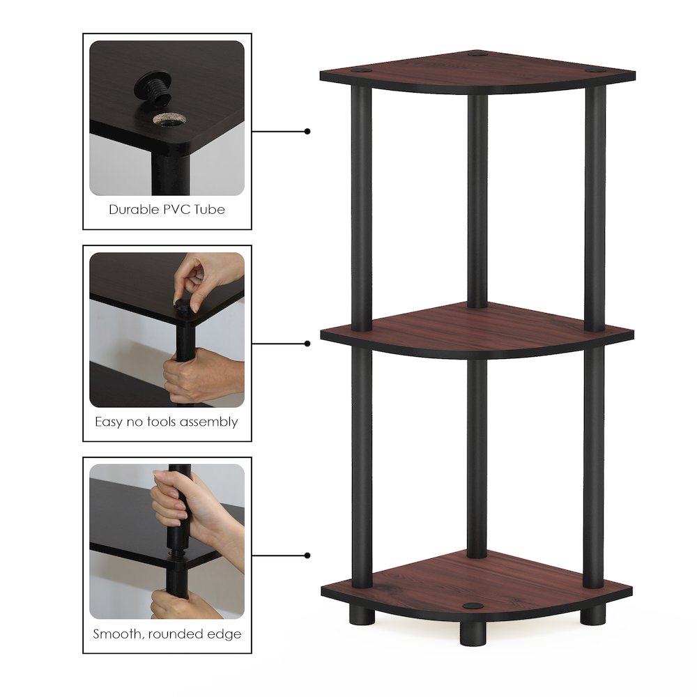 Turn-N-Tube 3-Tier Corner Shelf, Toolless Assembly, Dark Cherry. Picture 5