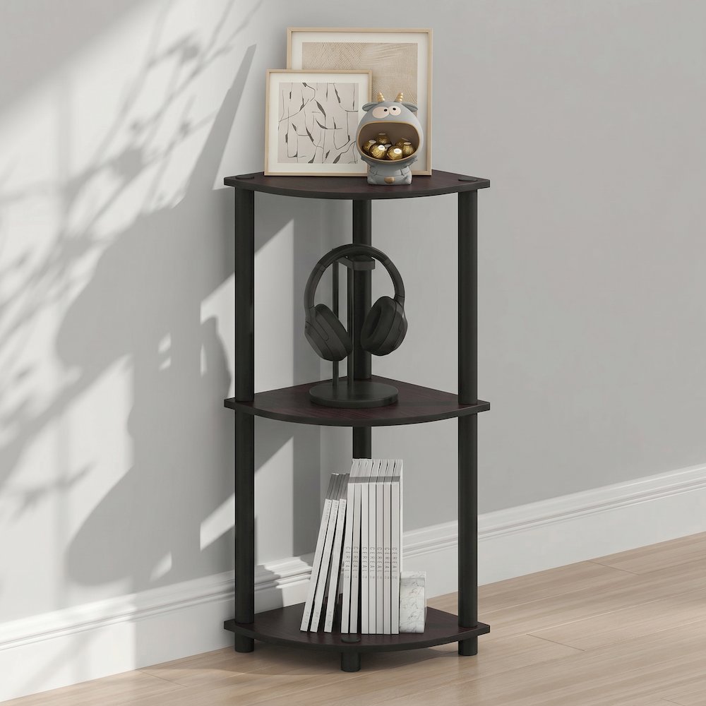 Turn-N-Tube 3-Tier Corner Shelf, Toolless Assembly, Dark Walnut. Picture 3