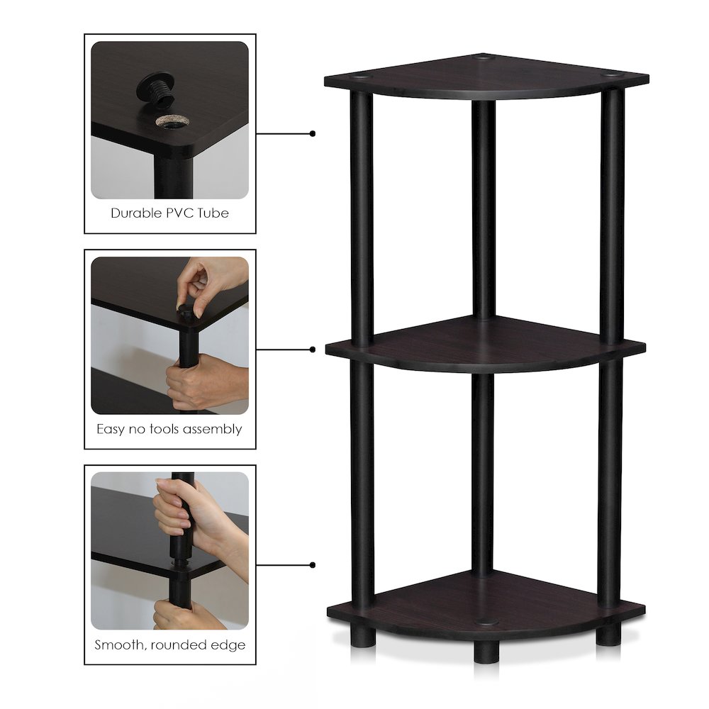 Turn-N-Tube 3-Tier Corner Shelf, Toolless Assembly, Dark Walnut. Picture 5