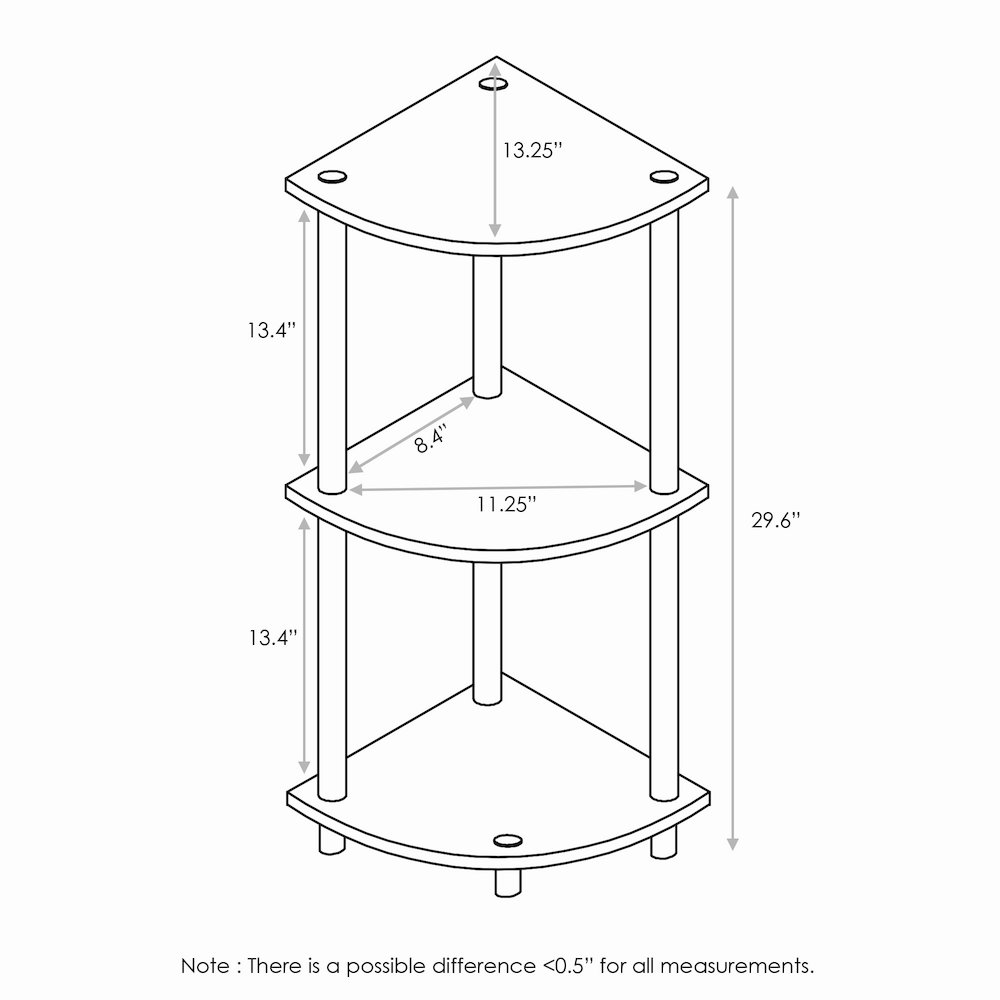 Turn-N-Tube 3-Tier Corner Shelf, Toolless Assembly, Dark Walnut. Picture 2