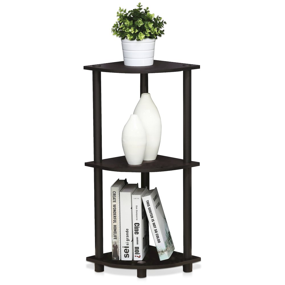 Turn-N-Tube 3-Tier Corner Shelf, Toolless Assembly, Dark Walnut. Picture 6