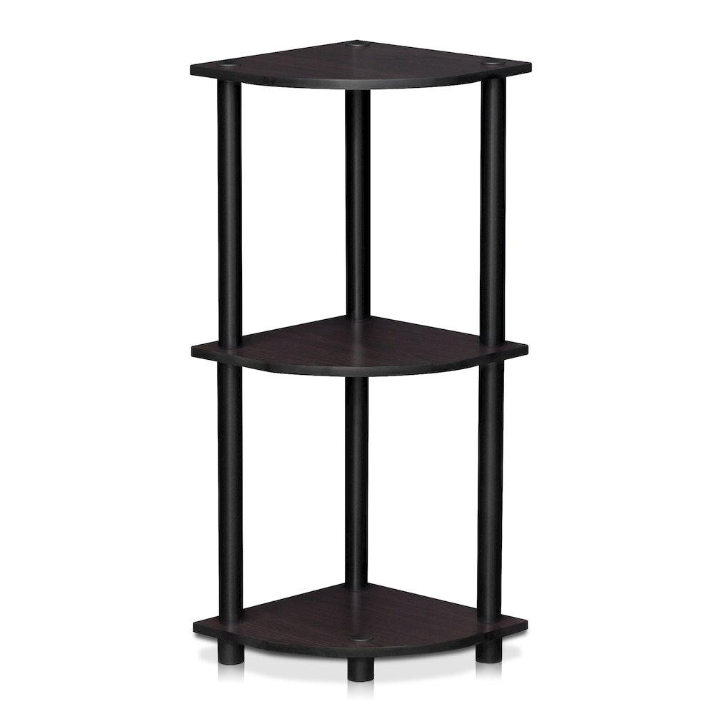 Turn-N-Tube 3-Tier Corner Shelf, Toolless Assembly, Dark Walnut. Picture 1