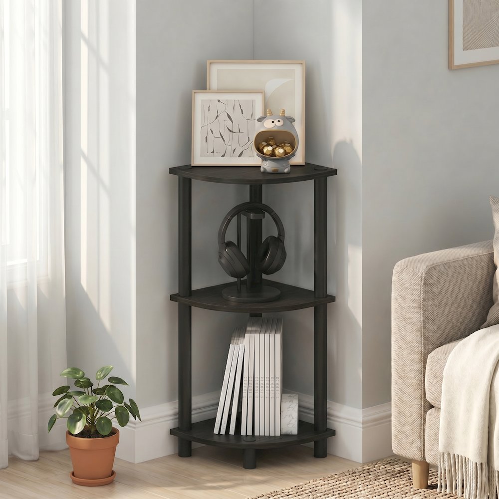 Turn-N-Tube 3-Tier Corner Shelf, Toolless Assembly, Espresso. Picture 4