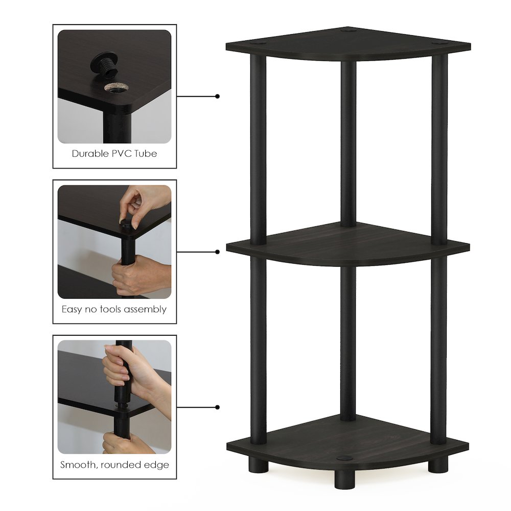 Turn-N-Tube 3-Tier Corner Shelf, Toolless Assembly, Espresso. Picture 5