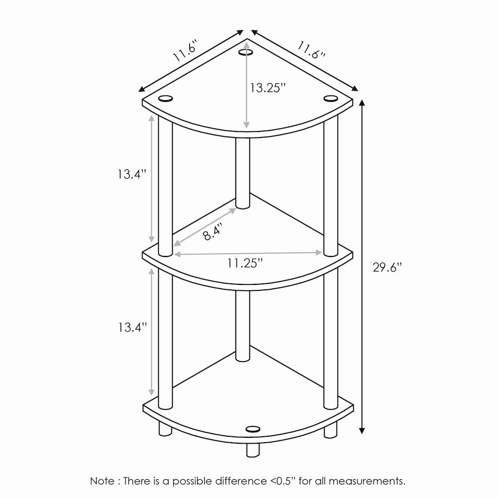 Turn-N-Tube 3-Tier Corner Shelf, Toolless Assembly, French Oak. Picture 2