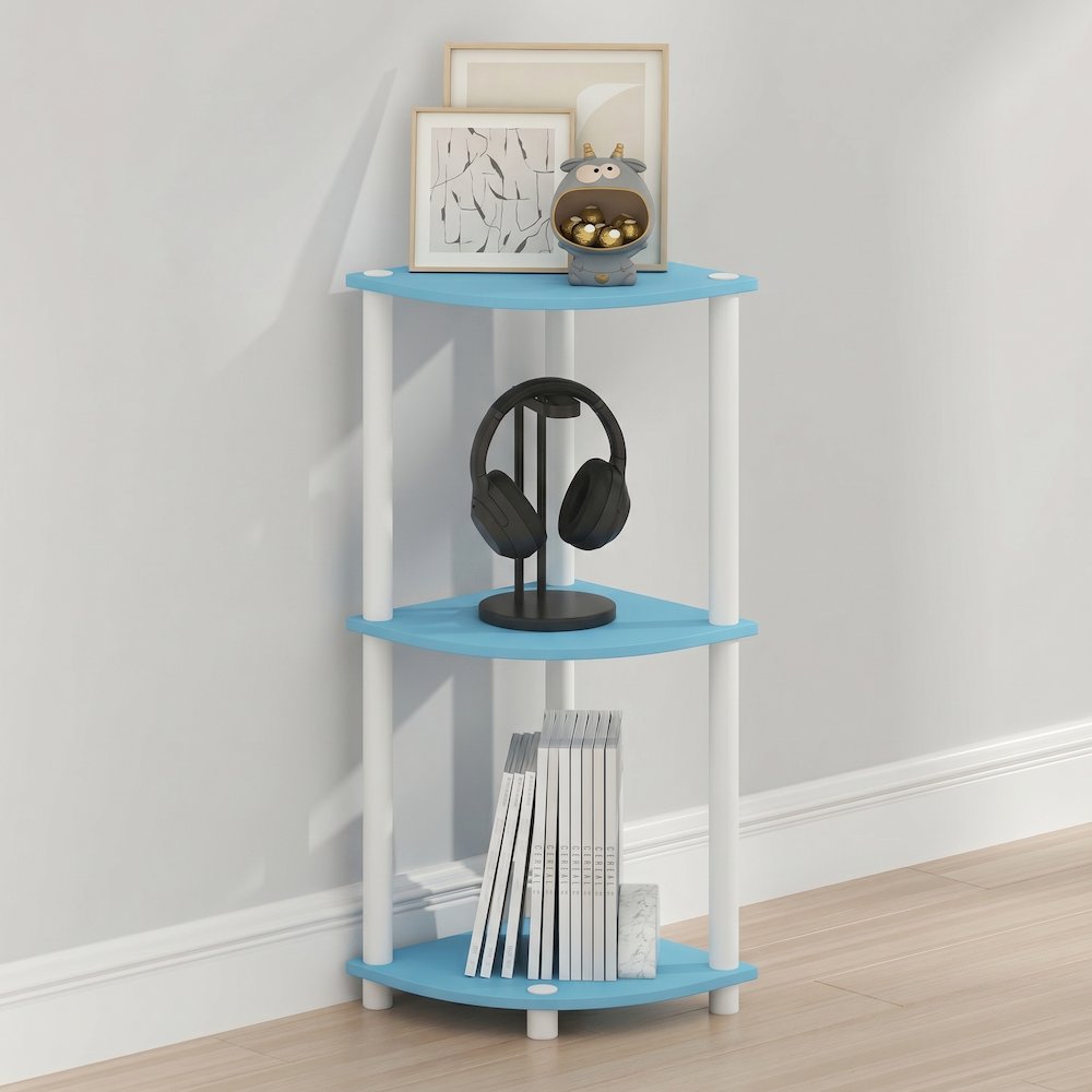 Turn-N-Tube 3-Tier Corner Shelf, Toolless Assembly, Light Blue. Picture 3