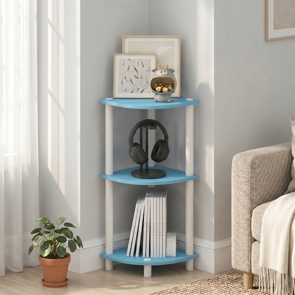 Turn-N-Tube 3-Tier Corner Shelf, Toolless Assembly, Light Blue. Picture 4