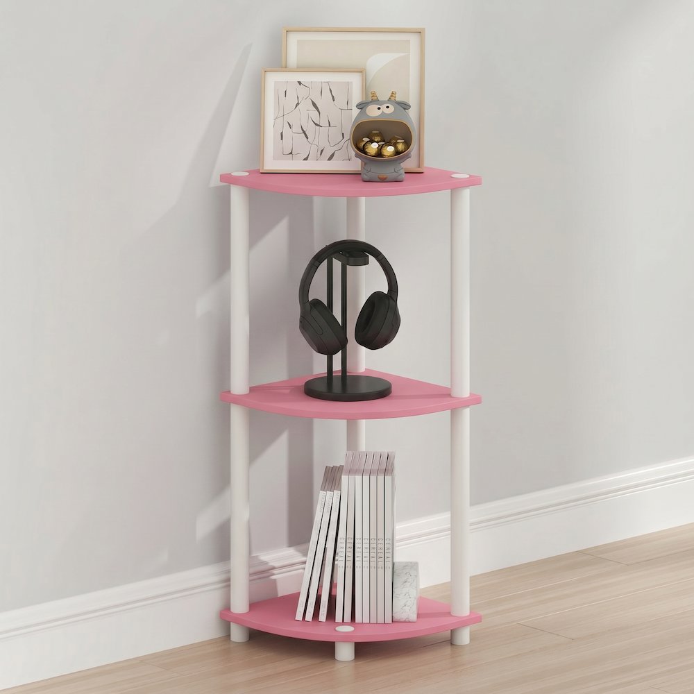 Turn-N-Tube 3-Tier Corner Shelf, Toolless Assembly, Pink. Picture 3