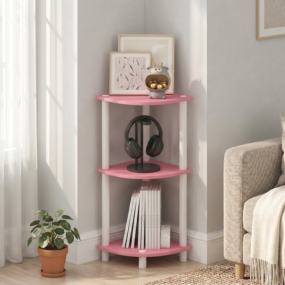 Turn-N-Tube 3-Tier Corner Shelf, Toolless Assembly, Pink. Picture 4