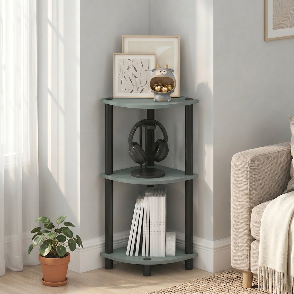 Turn-N-Tube 3-Tier Corner Shelf, Toolless Assembly, Sage Green. Picture 4