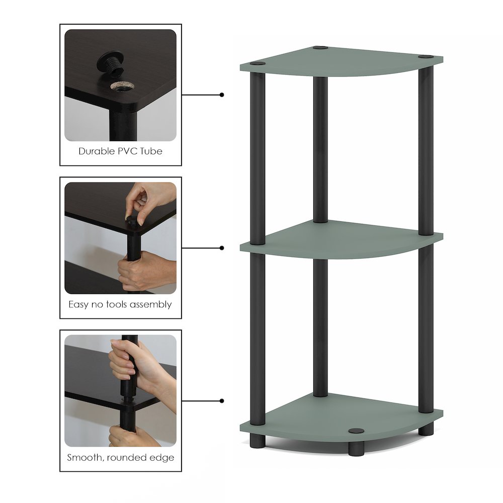 Turn-N-Tube 3-Tier Corner Shelf, Toolless Assembly, Sage Green. Picture 5