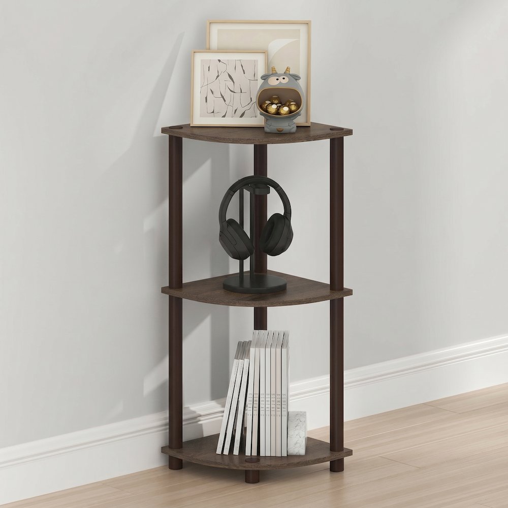 Turn-N-Tube 3-Tier Corner Shelf, Toolless Assembly, Walnut. Picture 3