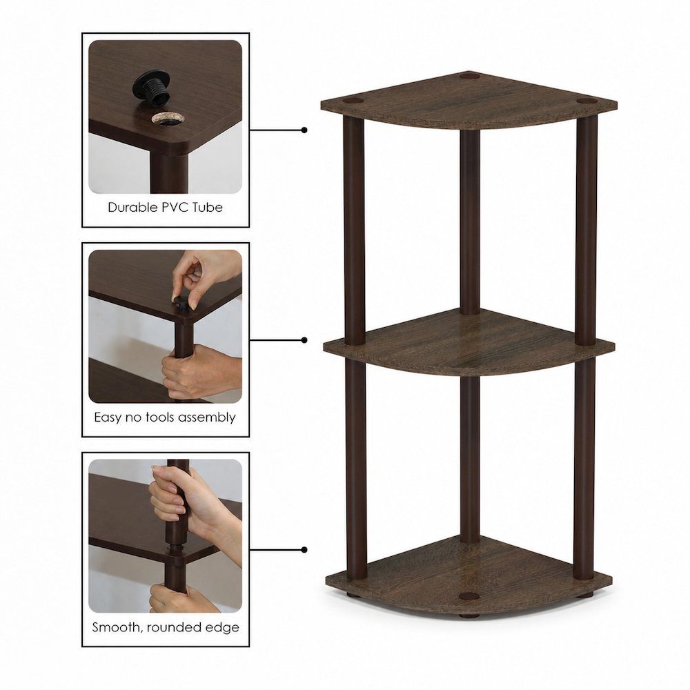 Turn-N-Tube 3-Tier Corner Shelf, Toolless Assembly, Walnut. Picture 5