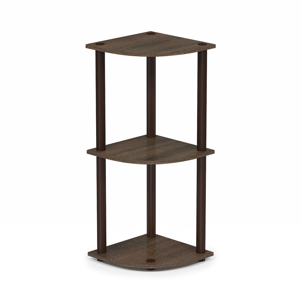 Turn-N-Tube 3-Tier Corner Shelf, Toolless Assembly, Walnut. Picture 1