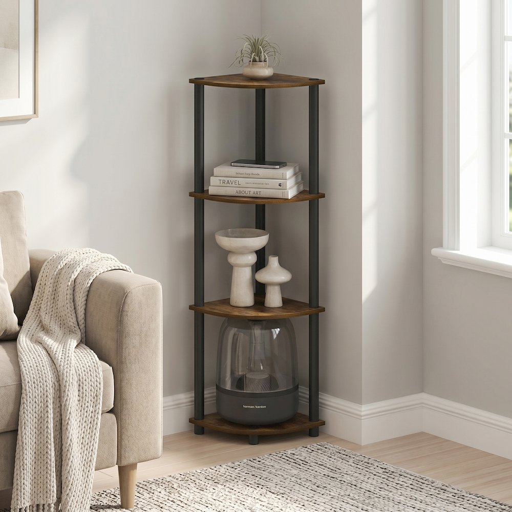 Turn-N-Tube 4-Tier Corner Shelf, Toolless Assembly, Amber Pine. Picture 3