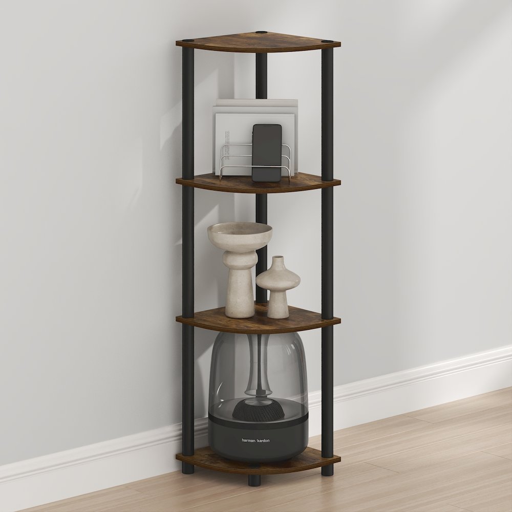 Turn-N-Tube 4-Tier Corner Shelf, Toolless Assembly, Amber Pine. Picture 4