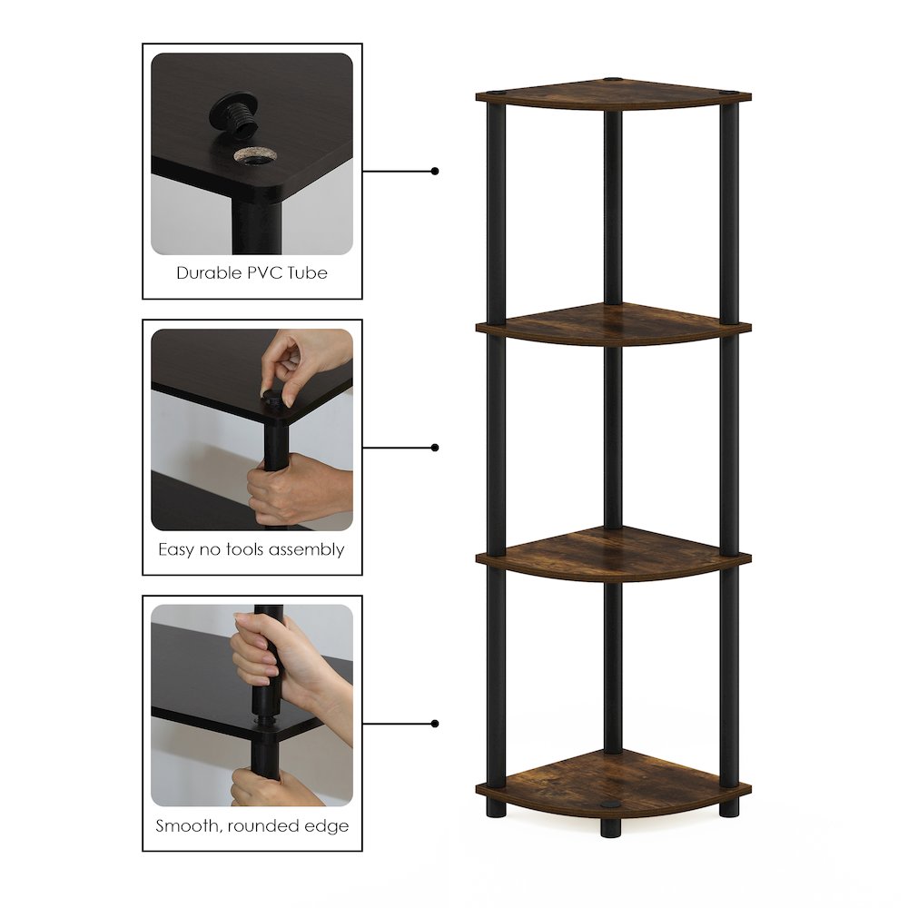 Turn-N-Tube 4-Tier Corner Shelf, Toolless Assembly, Amber Pine. Picture 5