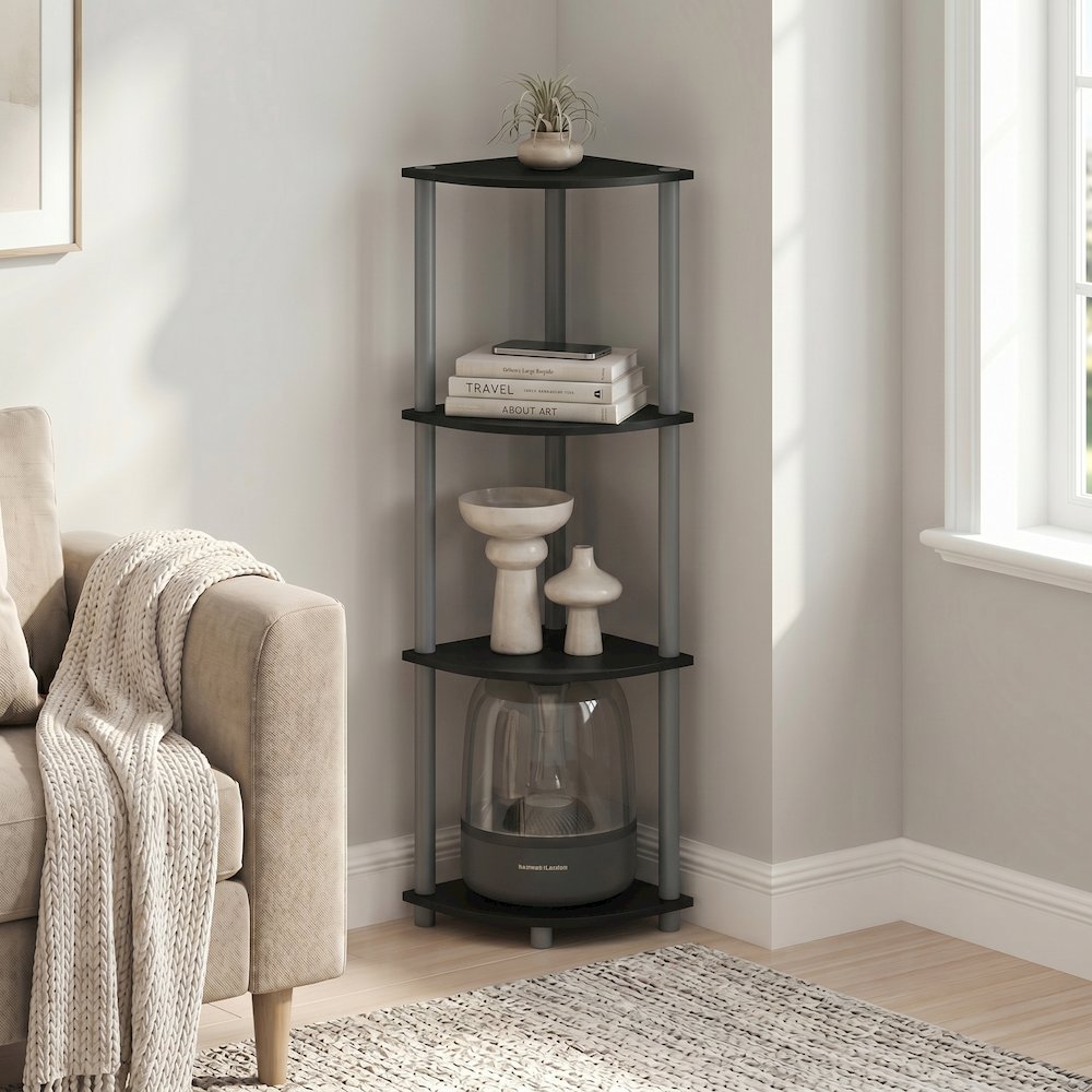 Turn-N-Tube 4-Tier Corner Shelf, Toolless Assembly, Black. Picture 3