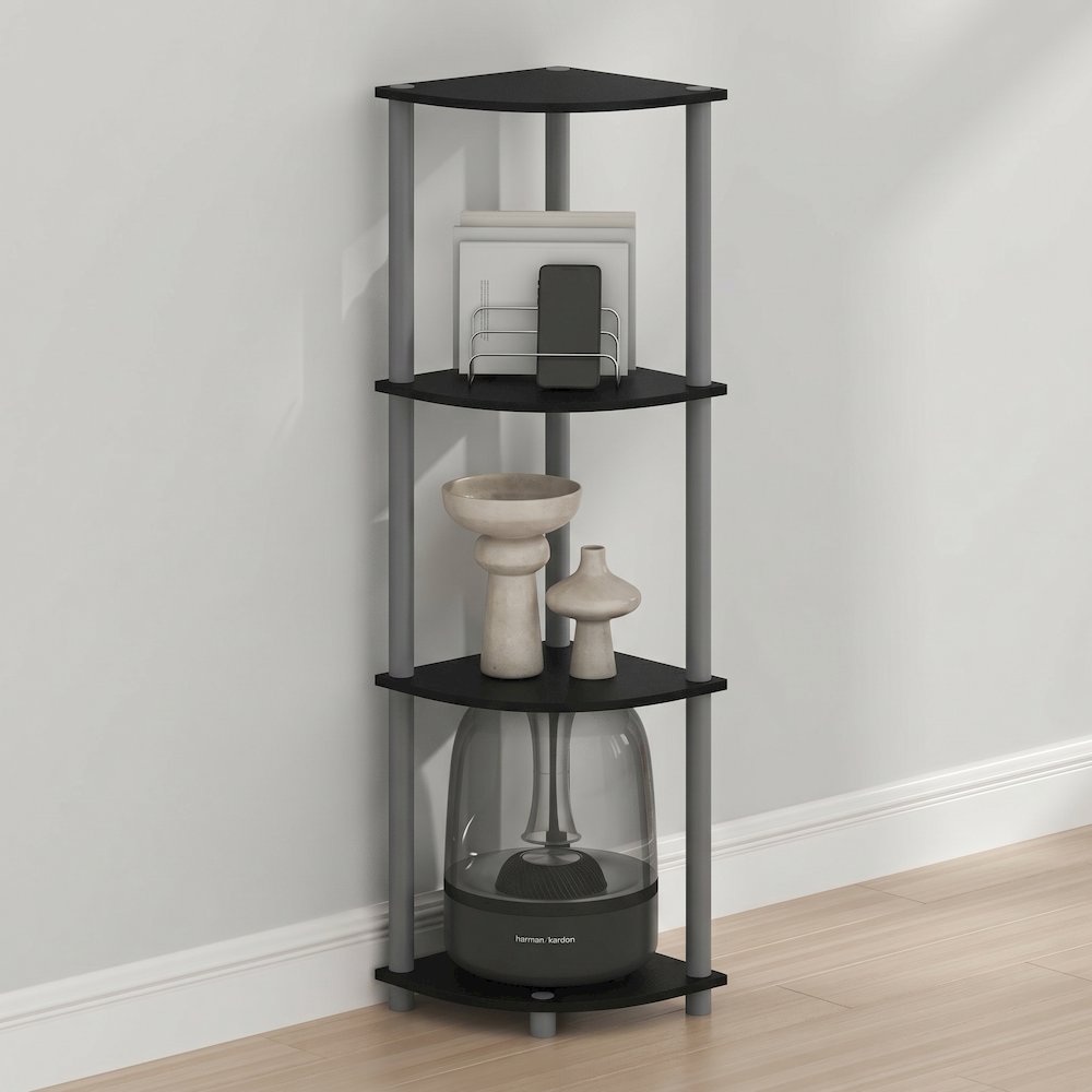 Turn-N-Tube 4-Tier Corner Shelf, Toolless Assembly, Black. Picture 4