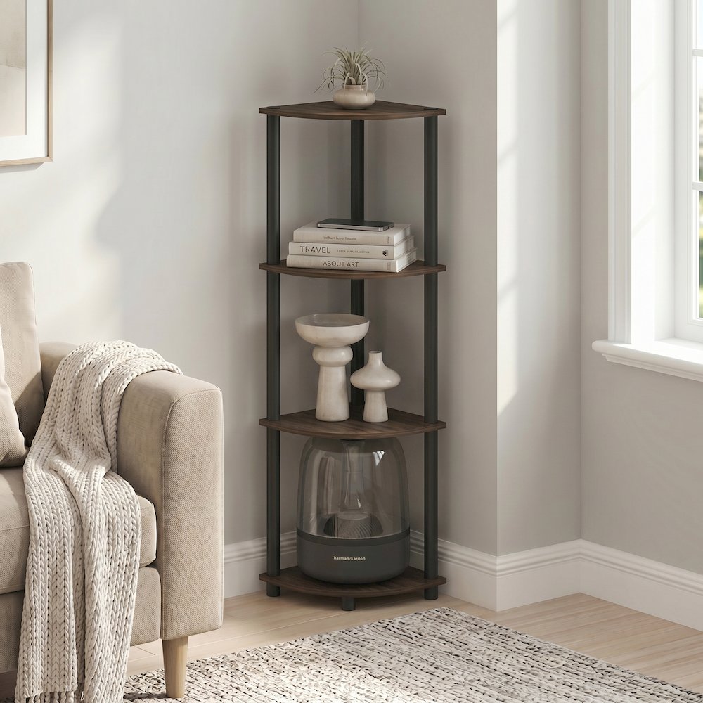 Turn-N-Tube 4-Tier Corner Shelf, Toolless Assembly, Columbia Walnut. Picture 3