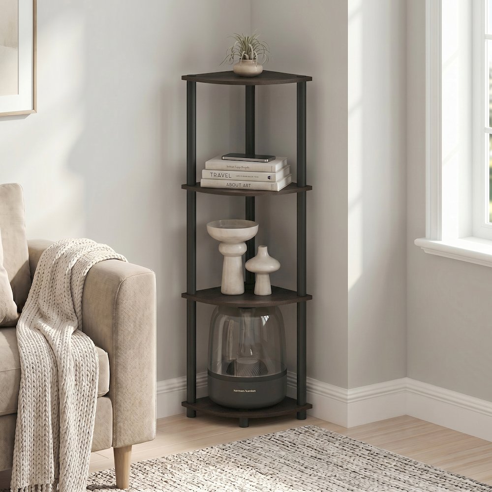 Turn-N-Tube 4-Tier Corner Shelf, Toolless Assembly, Dark Brown Grain. Picture 3