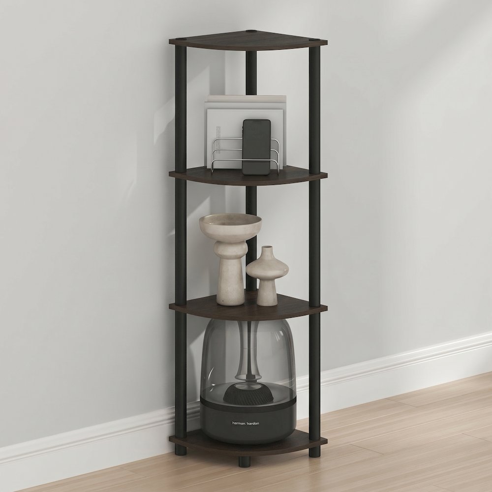 Turn-N-Tube 4-Tier Corner Shelf, Toolless Assembly, Dark Brown Grain. Picture 4