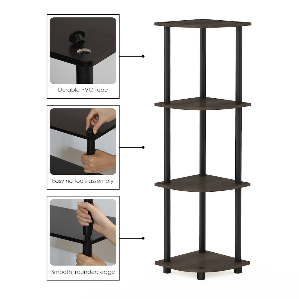 Turn-N-Tube 4-Tier Corner Shelf, Toolless Assembly, Dark Brown Grain. Picture 5