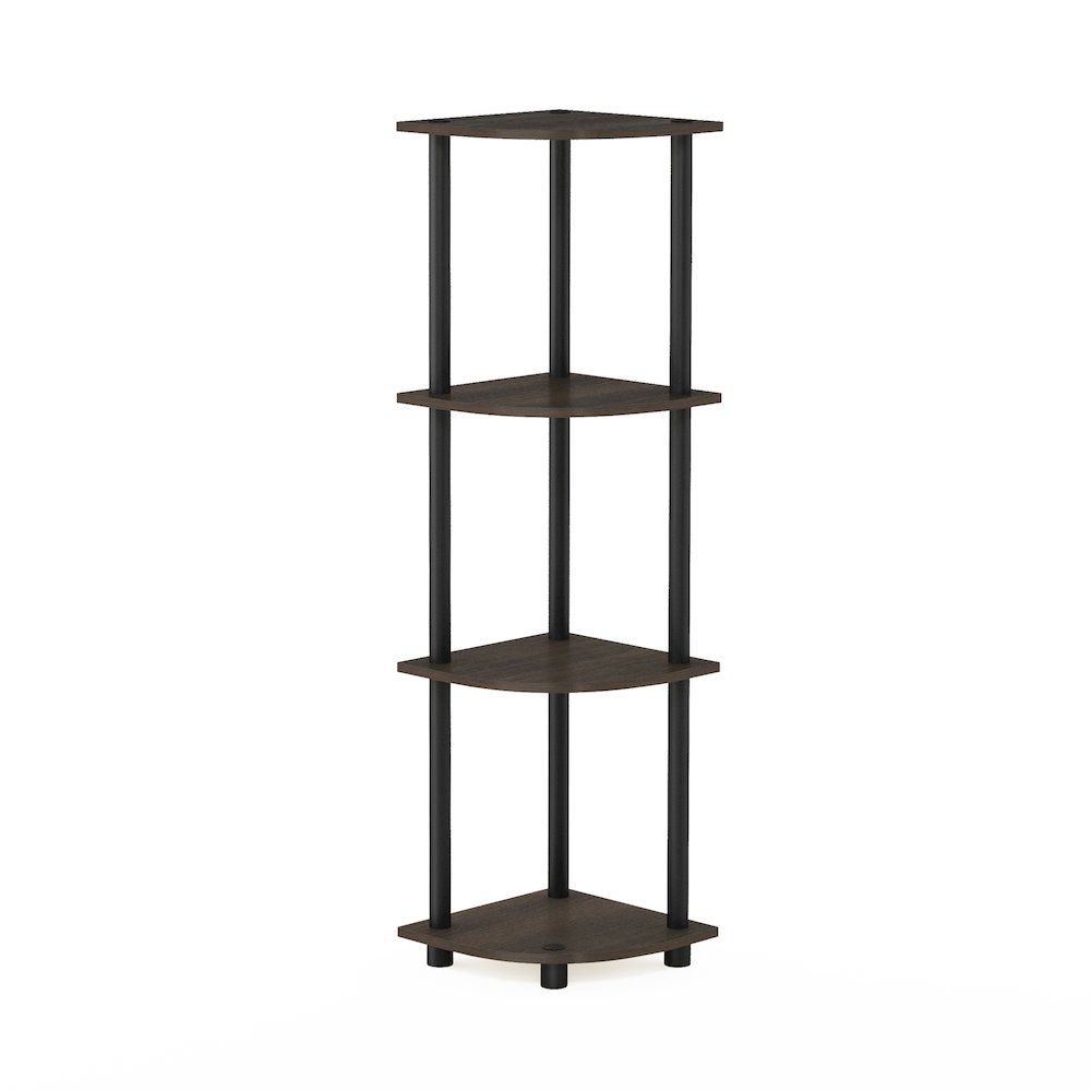 Turn-N-Tube 4-Tier Corner Shelf, Toolless Assembly, Dark Brown Grain. Picture 1