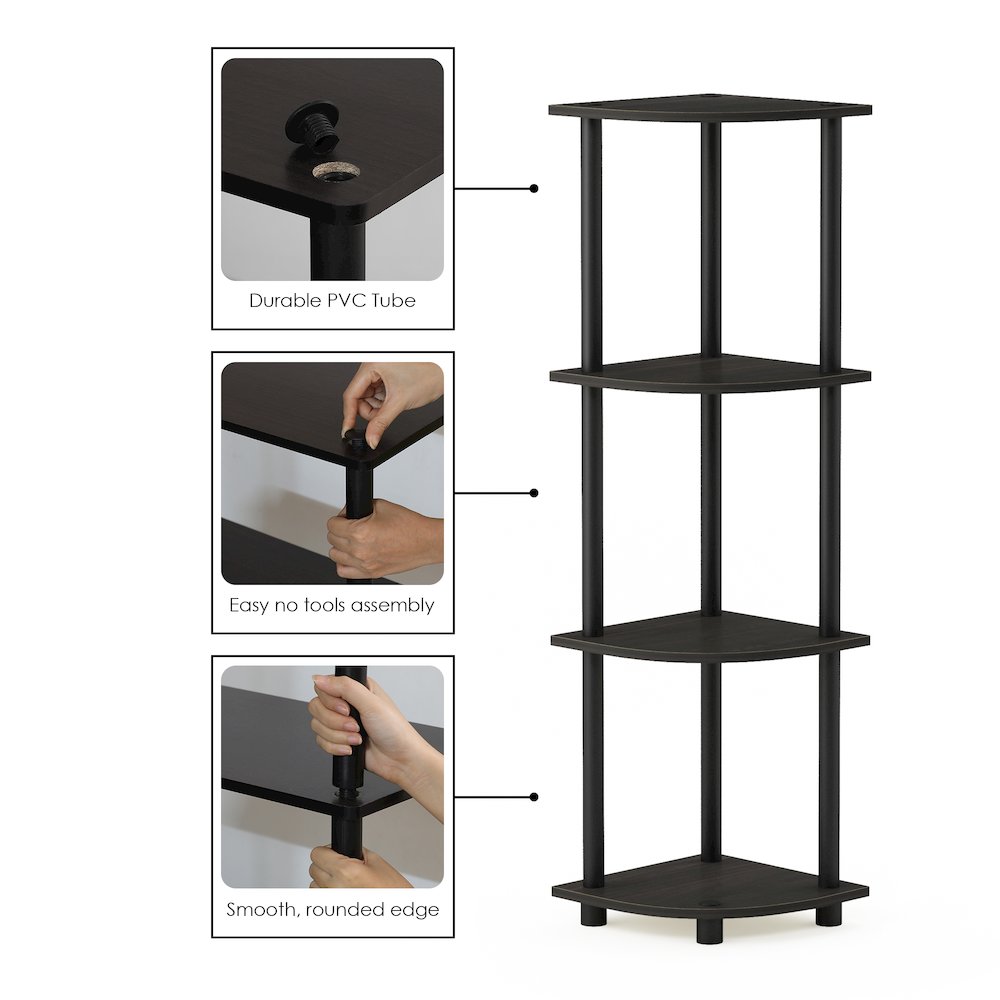Turn-N-Tube 4-Tier Corner Shelf, Toolless Assembly, Espresso. Picture 5