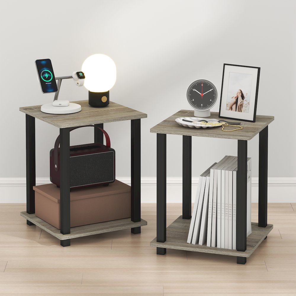 SIMPLISTIC Night Stand Set of 2, 2-Tier, Easy Assembly, French Oak. Picture 2