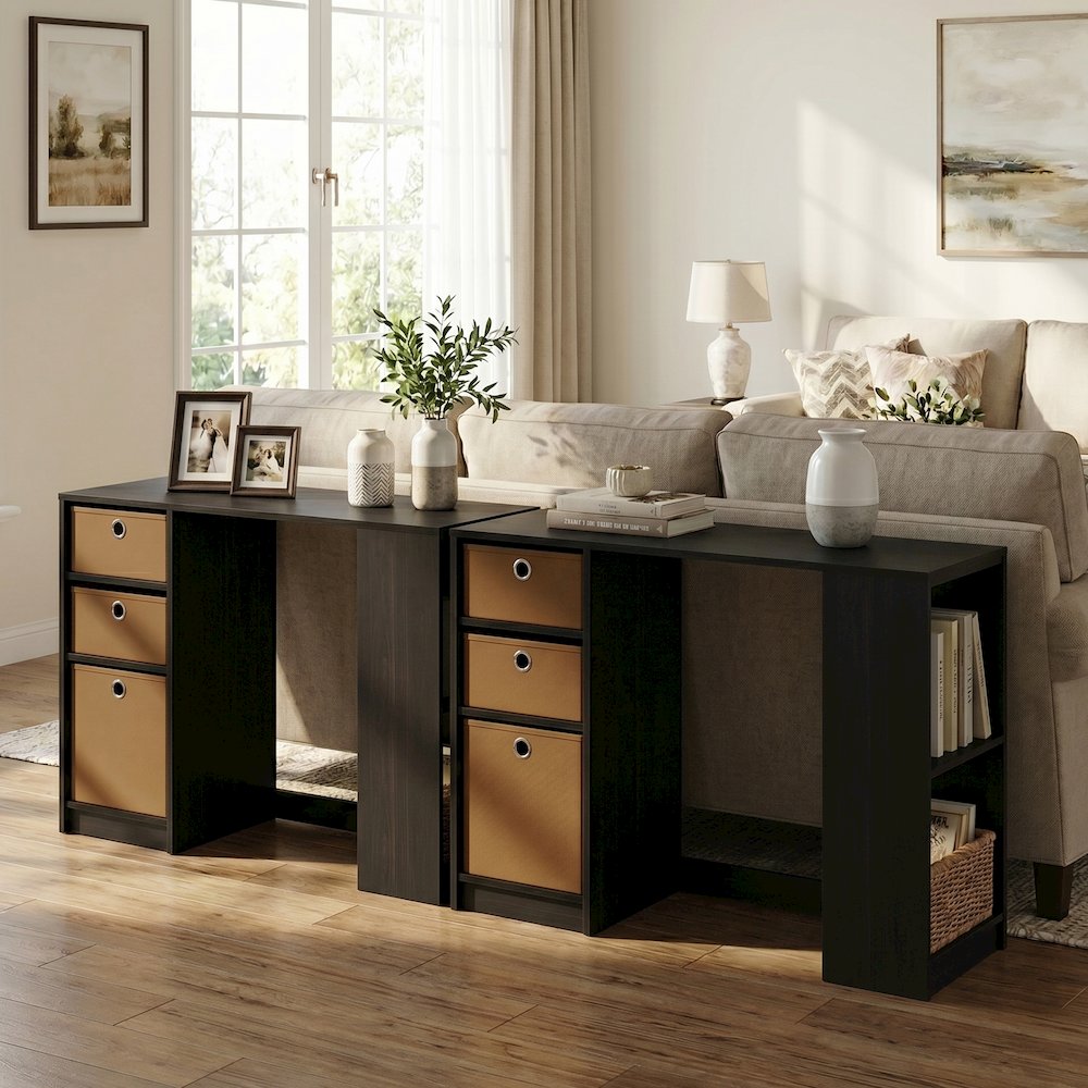 JAYA 40-In Entryway Table, 3 Fabric Drawers, Open Shelf, Espresso. Picture 3