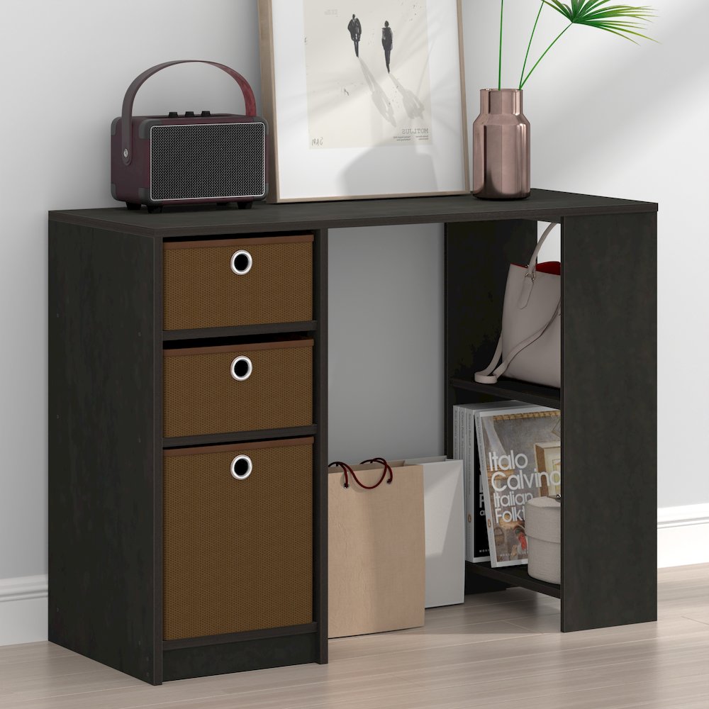 JAYA 40-In Entryway Table, 3 Fabric Drawers, Open Shelf, Espresso. Picture 5