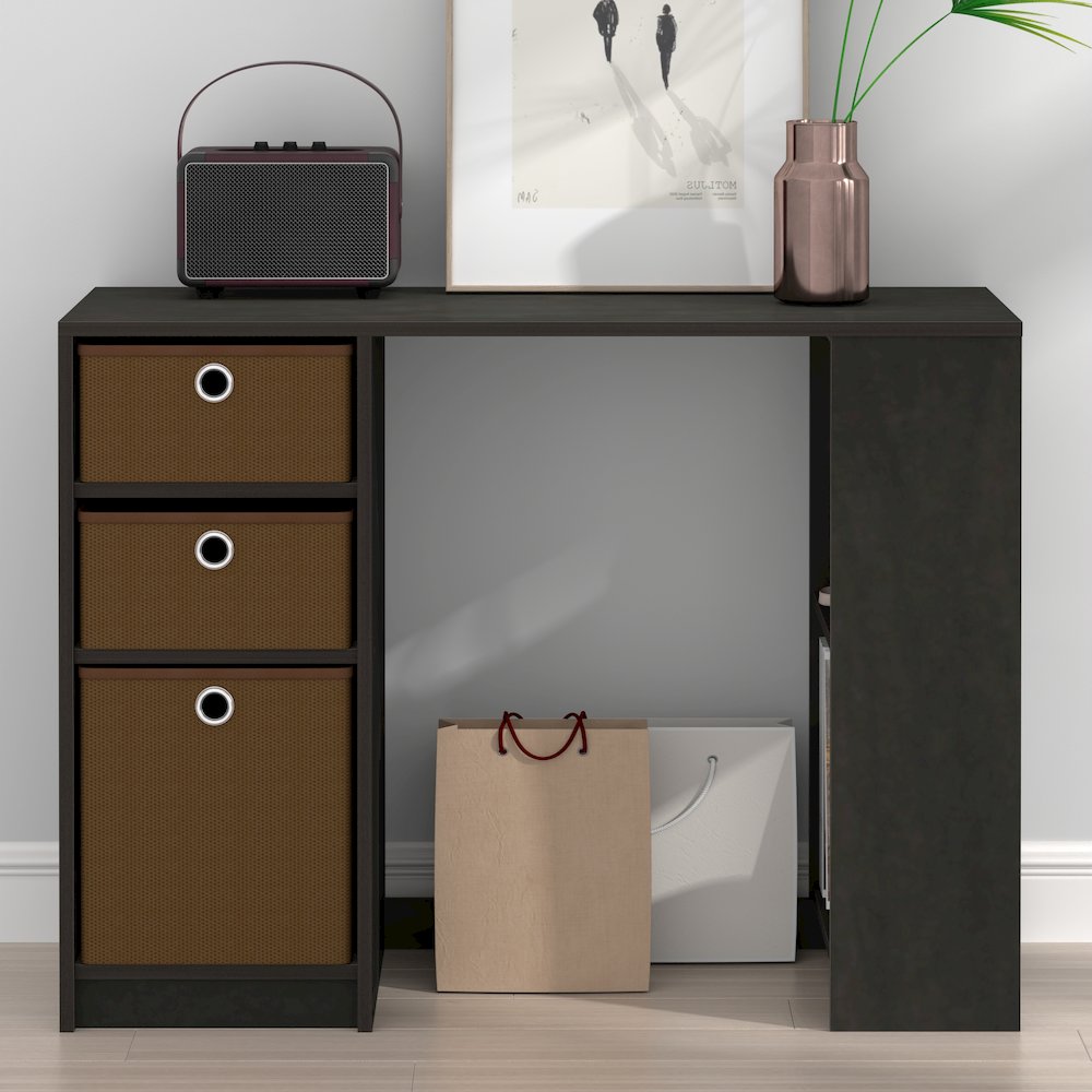 JAYA 40-In Entryway Table, 3 Fabric Drawers, Open Shelf, Espresso. Picture 6
