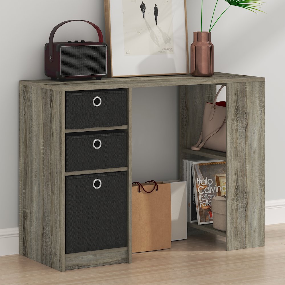 JAYA 40-In Entryway Table, 3 Fabric Drawers, Open Shelf, French Oak. Picture 5