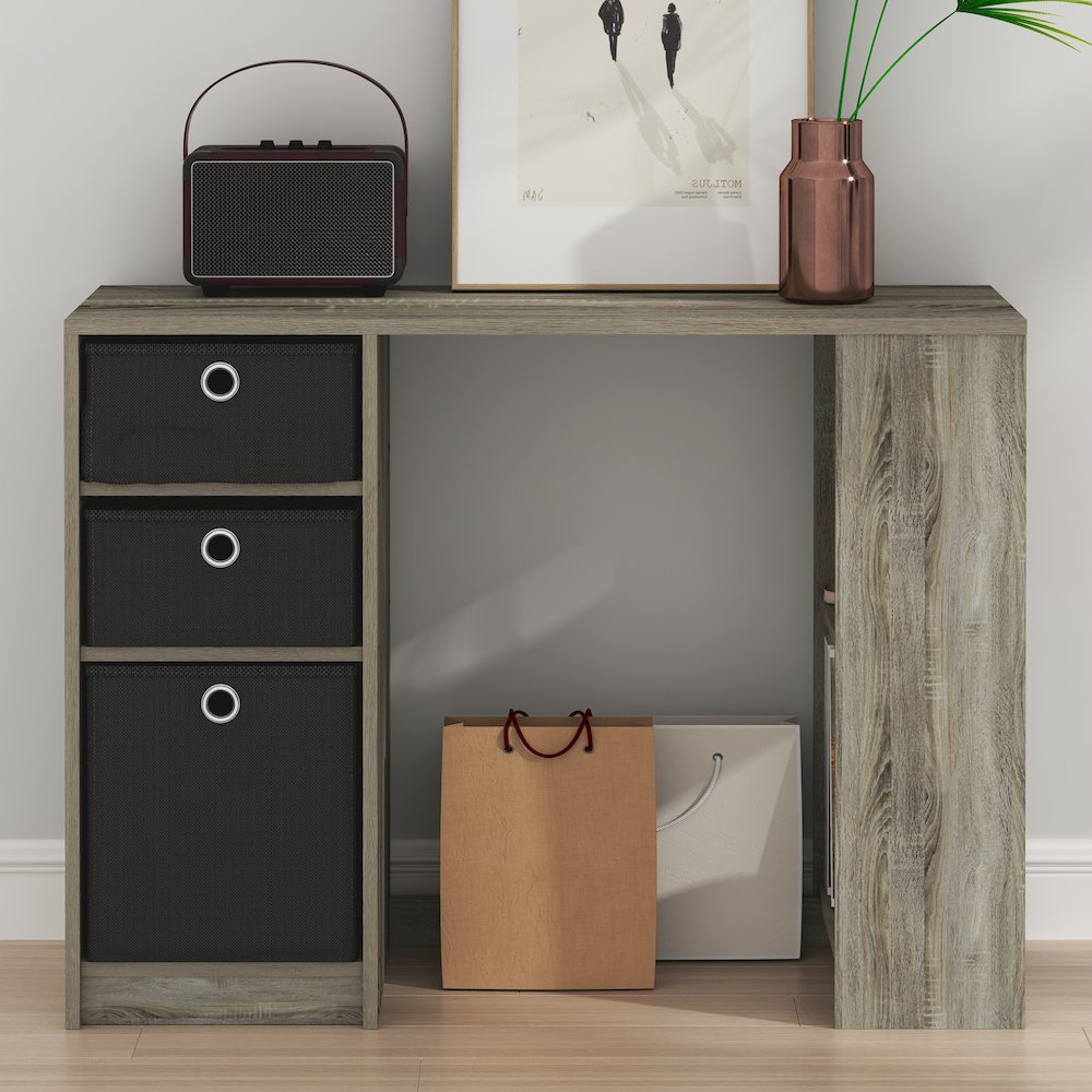 JAYA 40-In Entryway Table, 3 Fabric Drawers, Open Shelf, French Oak. Picture 6